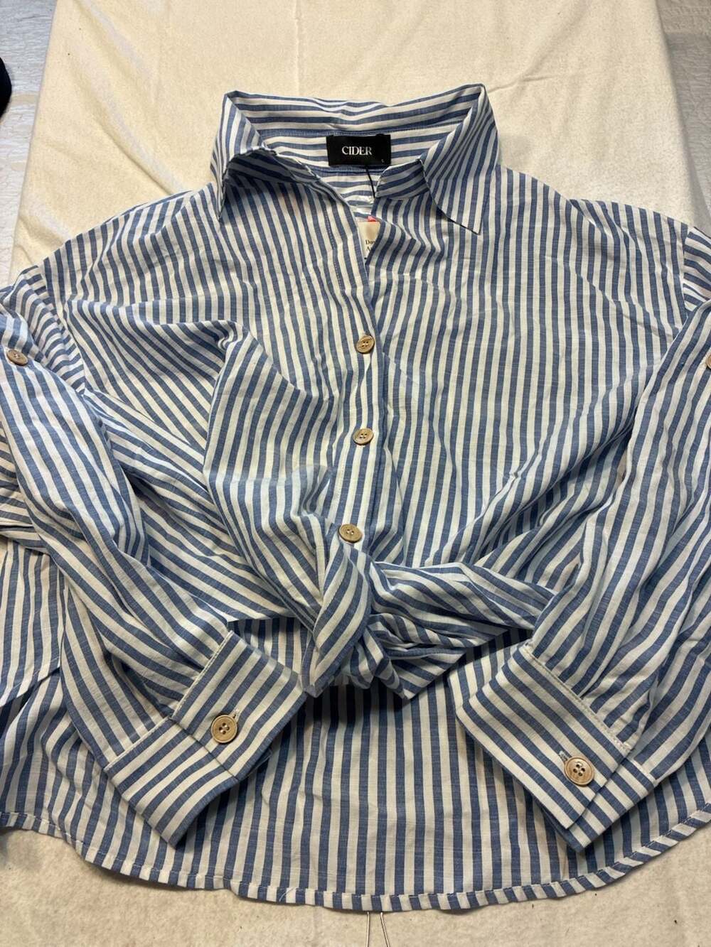 Cider Blue and White Striped Button Down Shirt Size L
